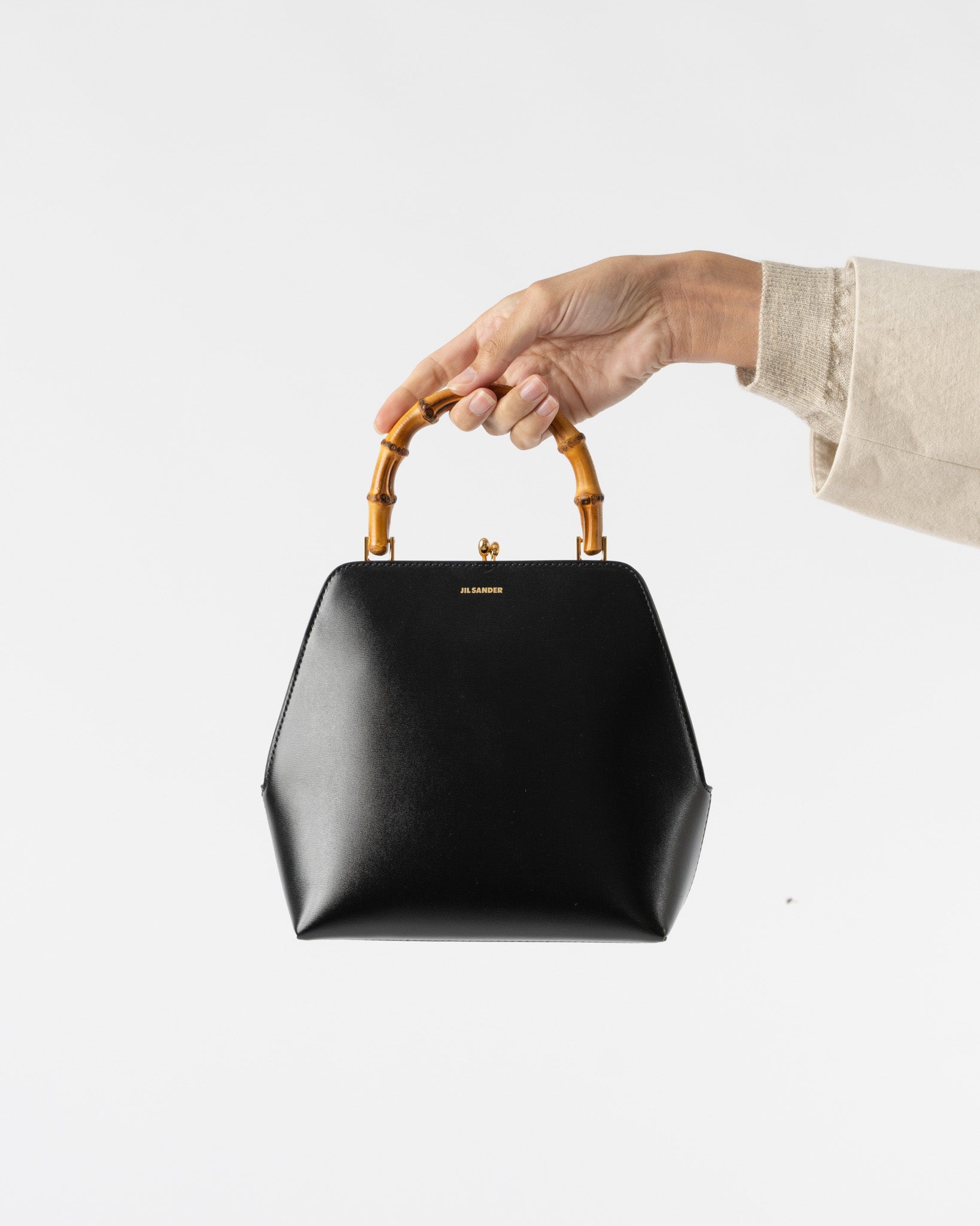 Jil Sander Goji Small Bamboo Top-Handle Bag in Black