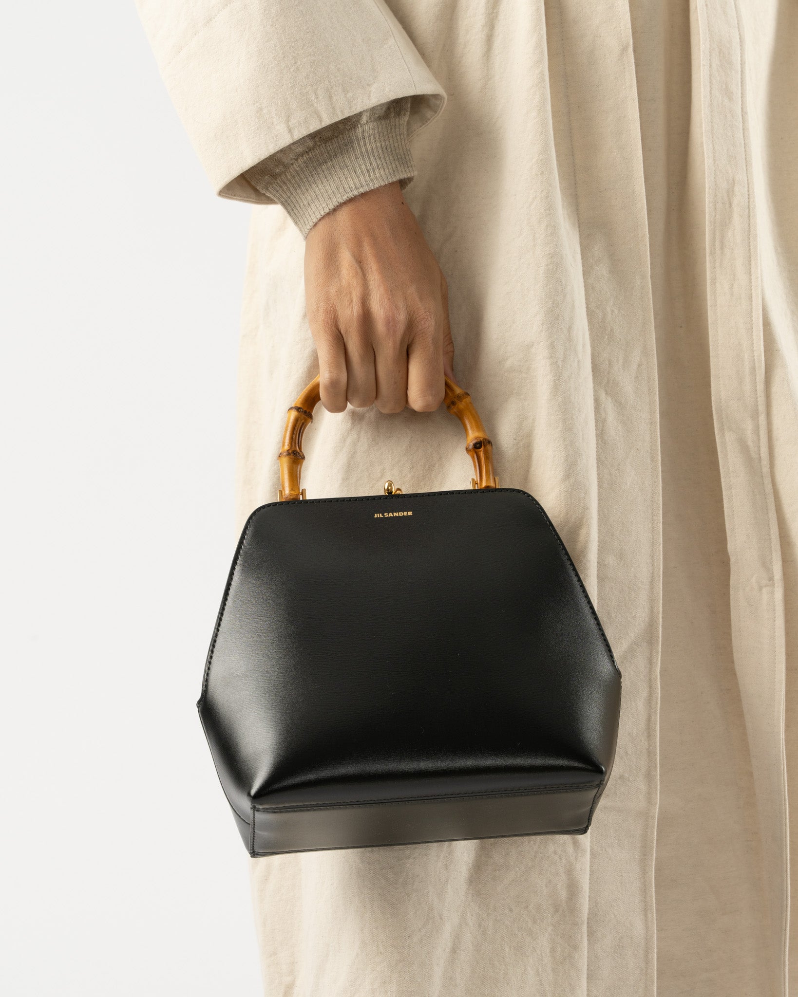 Jil Sander Goji Small Bamboo Top-Handle Bag in Black