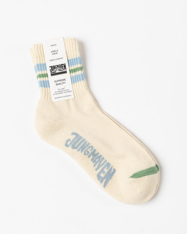 Jungmaven Ankle Socks in Coastal Blue/Pistachio 3 Stripe