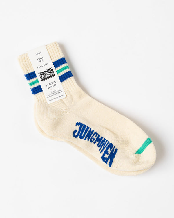 Jungmaven Ankle Socks in Wisteria/Teal 3 Stripe