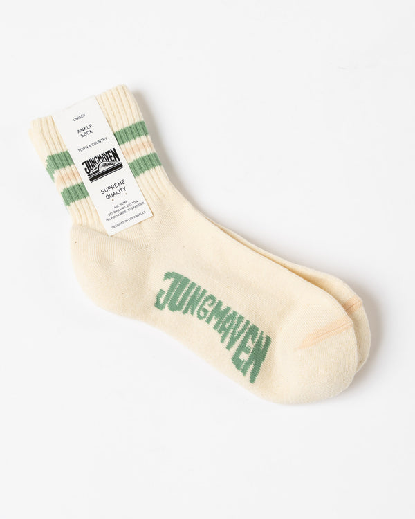 Jungmaven Ankle Socks in Pistachio/Oat Milk 3 Stripe