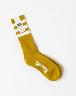 Jungmaven Town and Country Crew Socks in White Stripes on Citrine Yellow