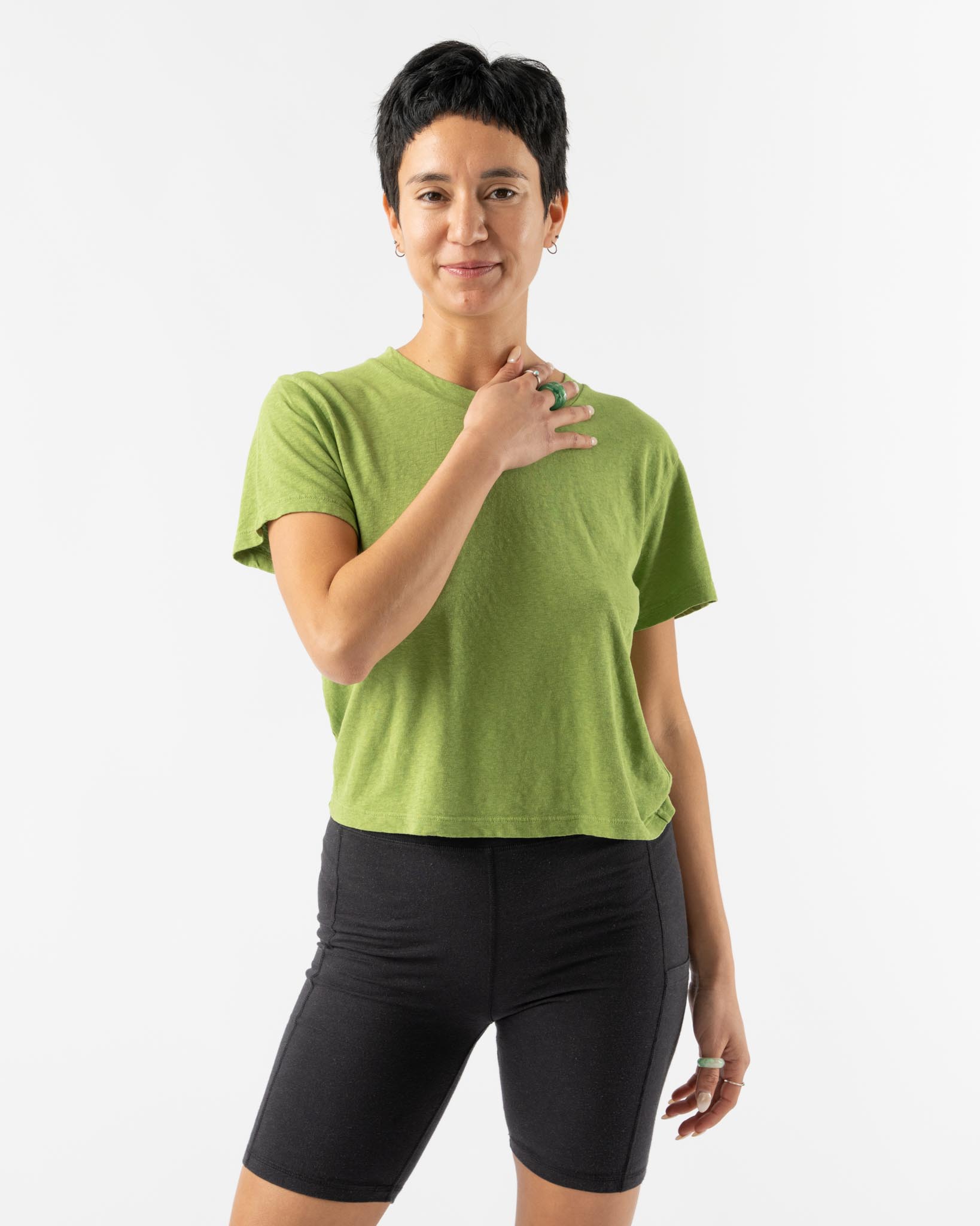 Jungmaven Cropped Lorel Tee in Dark Matcha