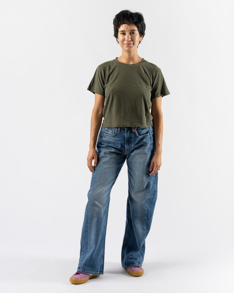 Jungmaven Cropped Lorel Tee in Olive Green