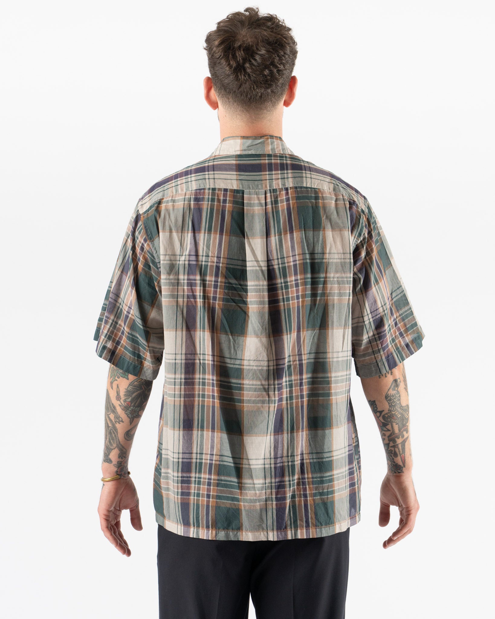 Kaptain Sunshine Gauze Plaid Plain SS Shirt in Forest Plaid