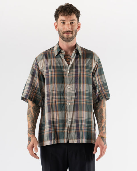 Kaptain Sunshine Gauze Plaid Plain SS Shirt in Forest Plaid