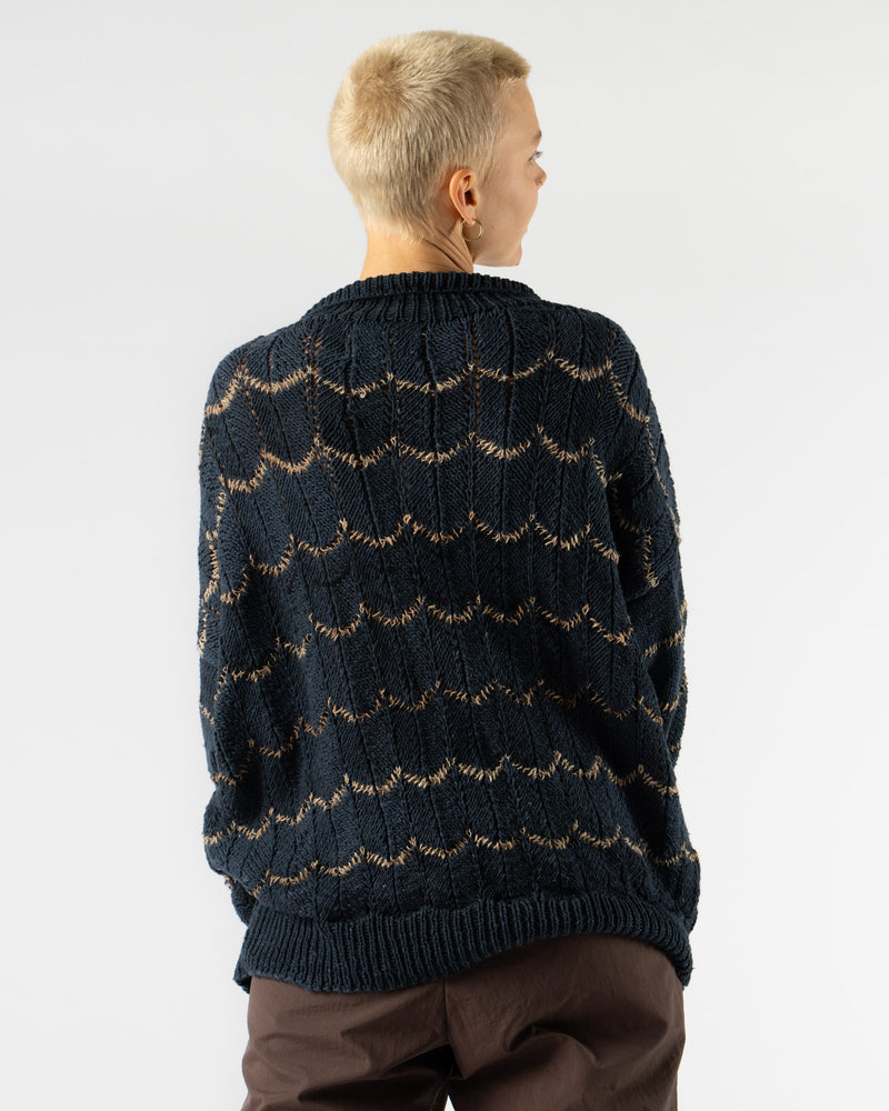 Kartik Research Rugby Knit Sweater in Indigo/Beige