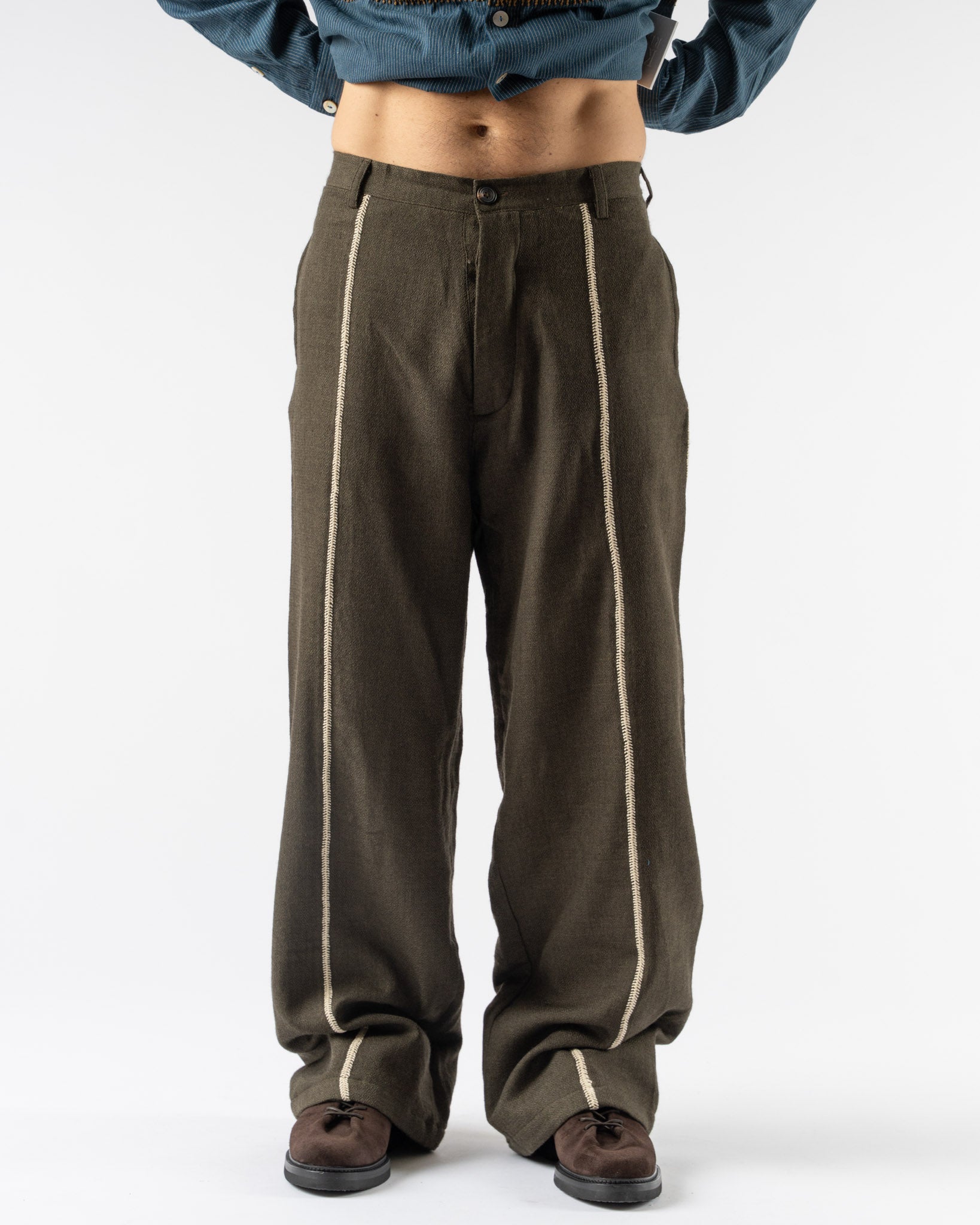 Kartik Research Rabari Sultan Pant in Olive/Ecru