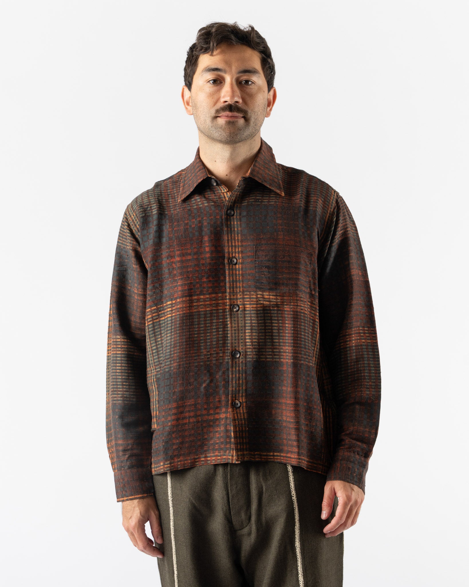 Kartik Research Box Shirt in Orange/Black