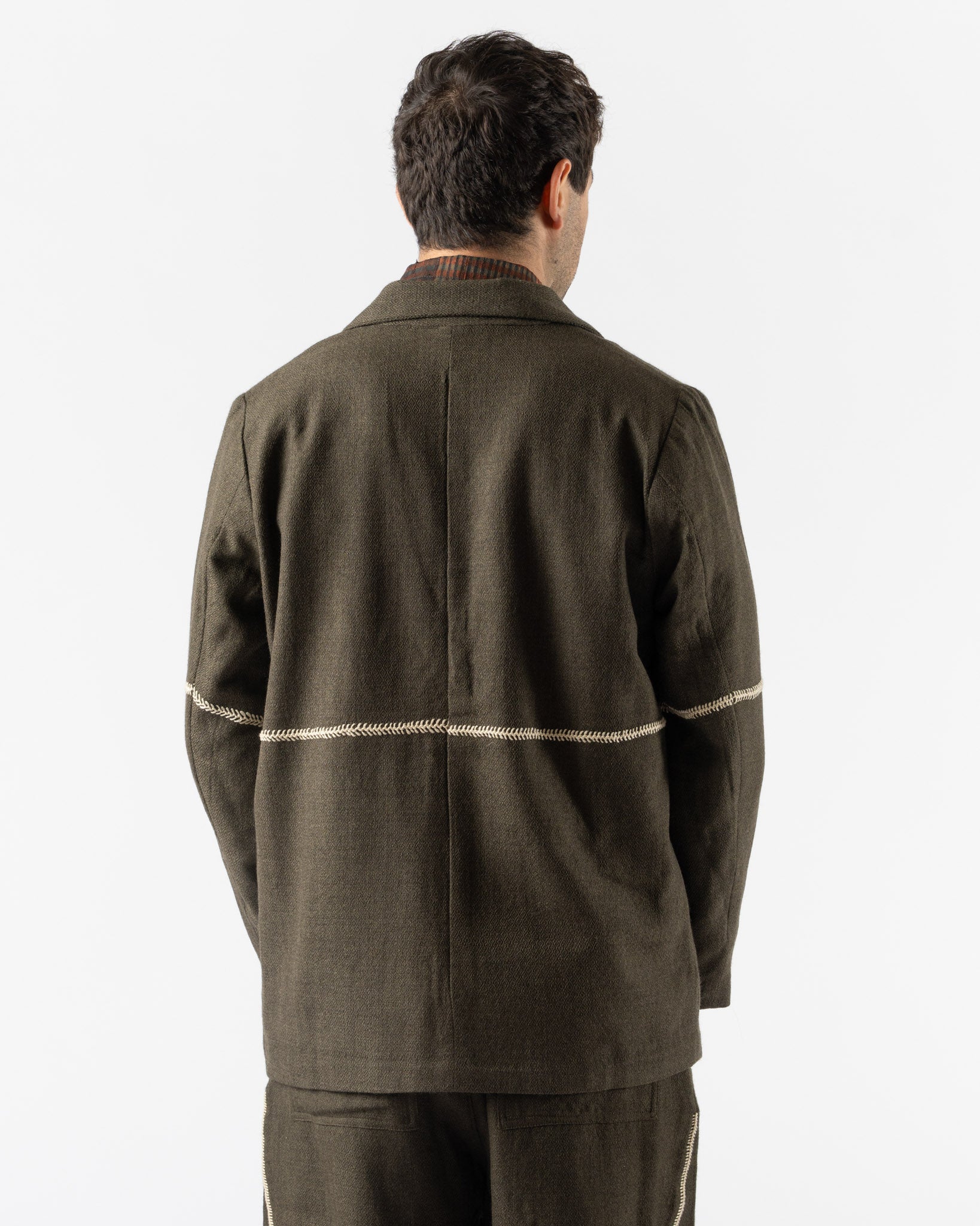 Kartik Research Rabari Blazer in Olive/Ecru
