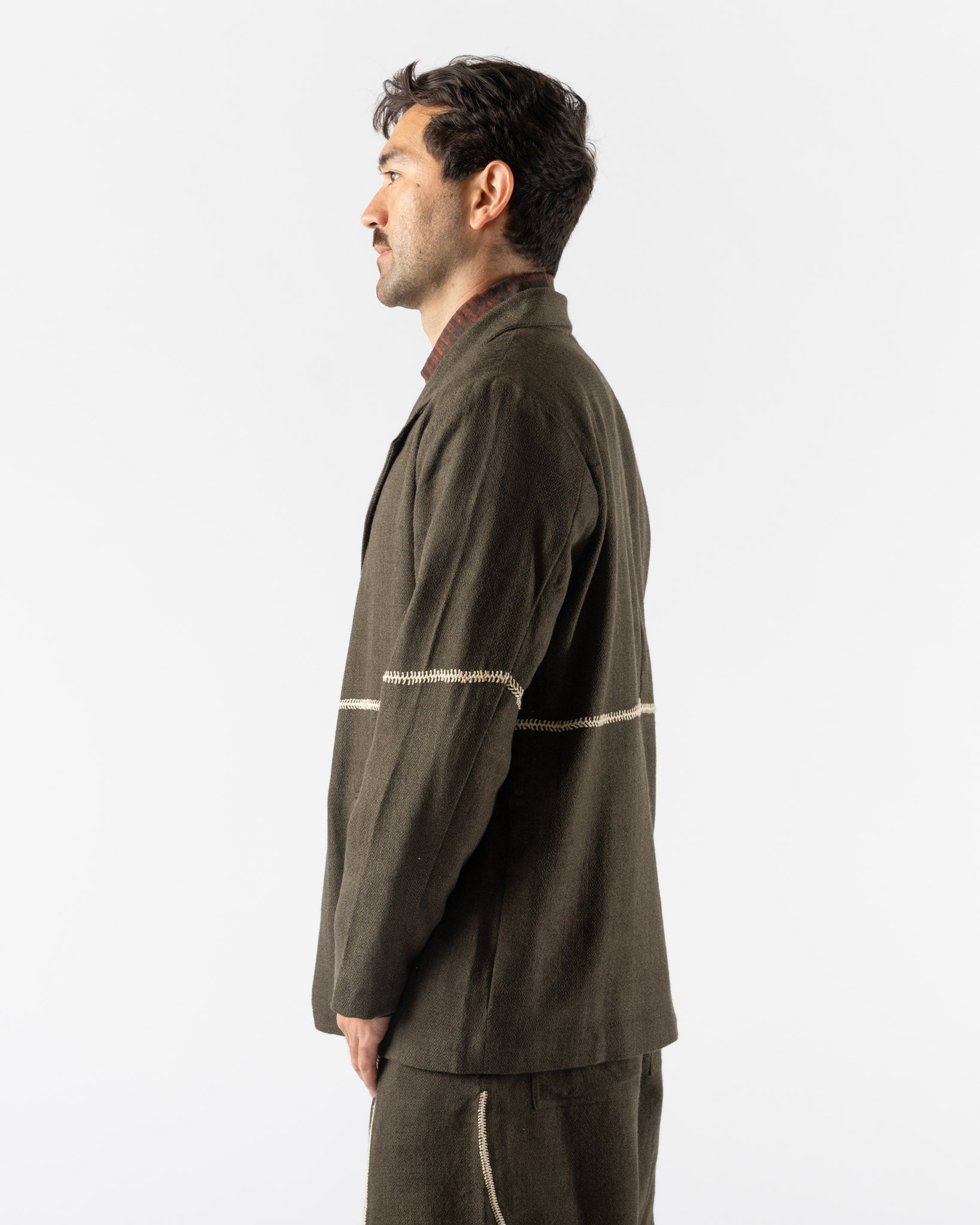 Kartik Research Rabari Blazer in Olive/Ecru
