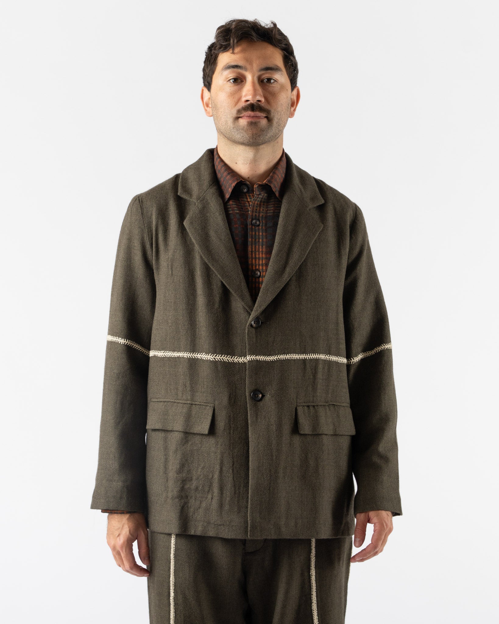Kartik Research Rabari Blazer in Olive/Ecru