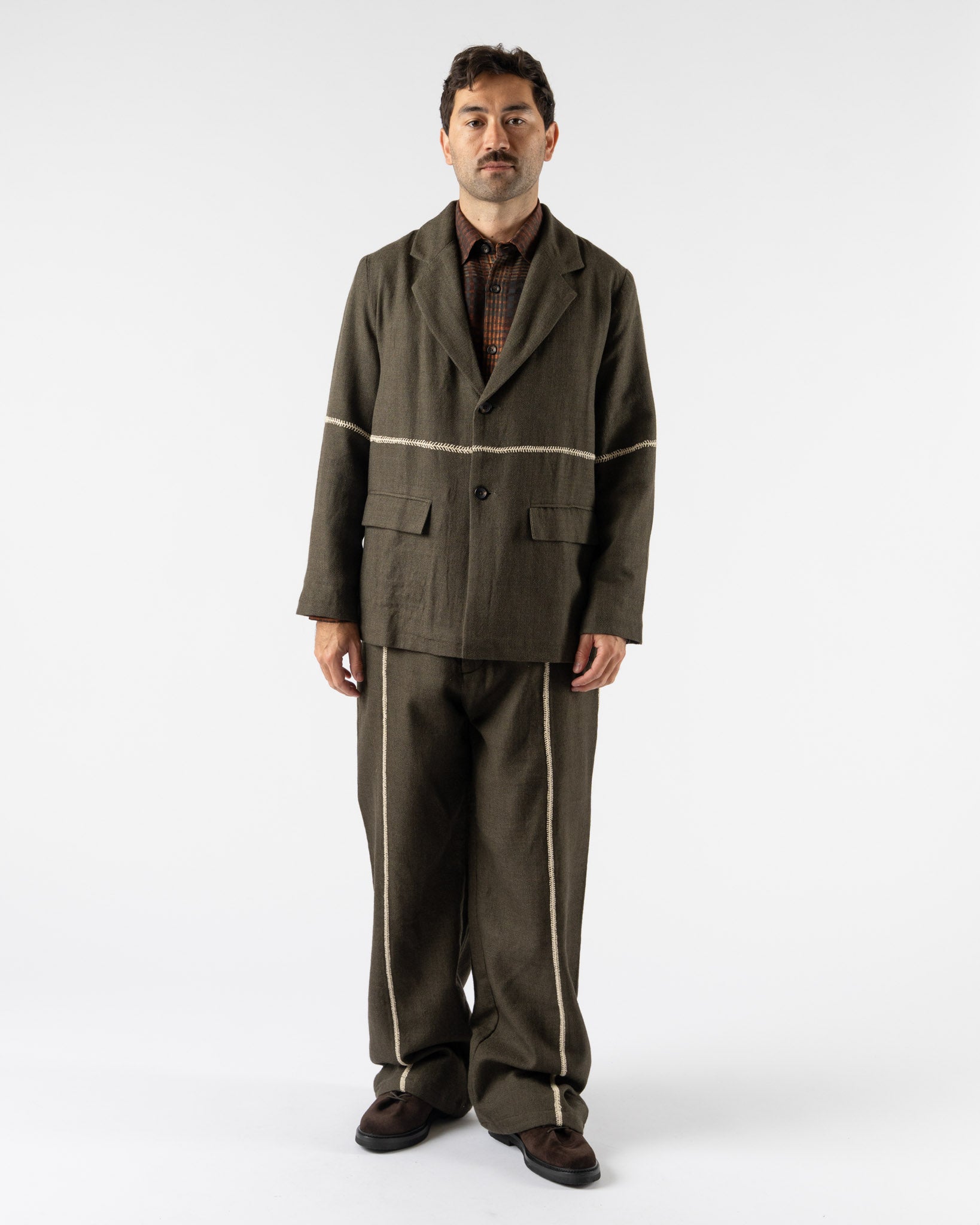 Kartik Research Rabari Blazer in Olive/Ecru