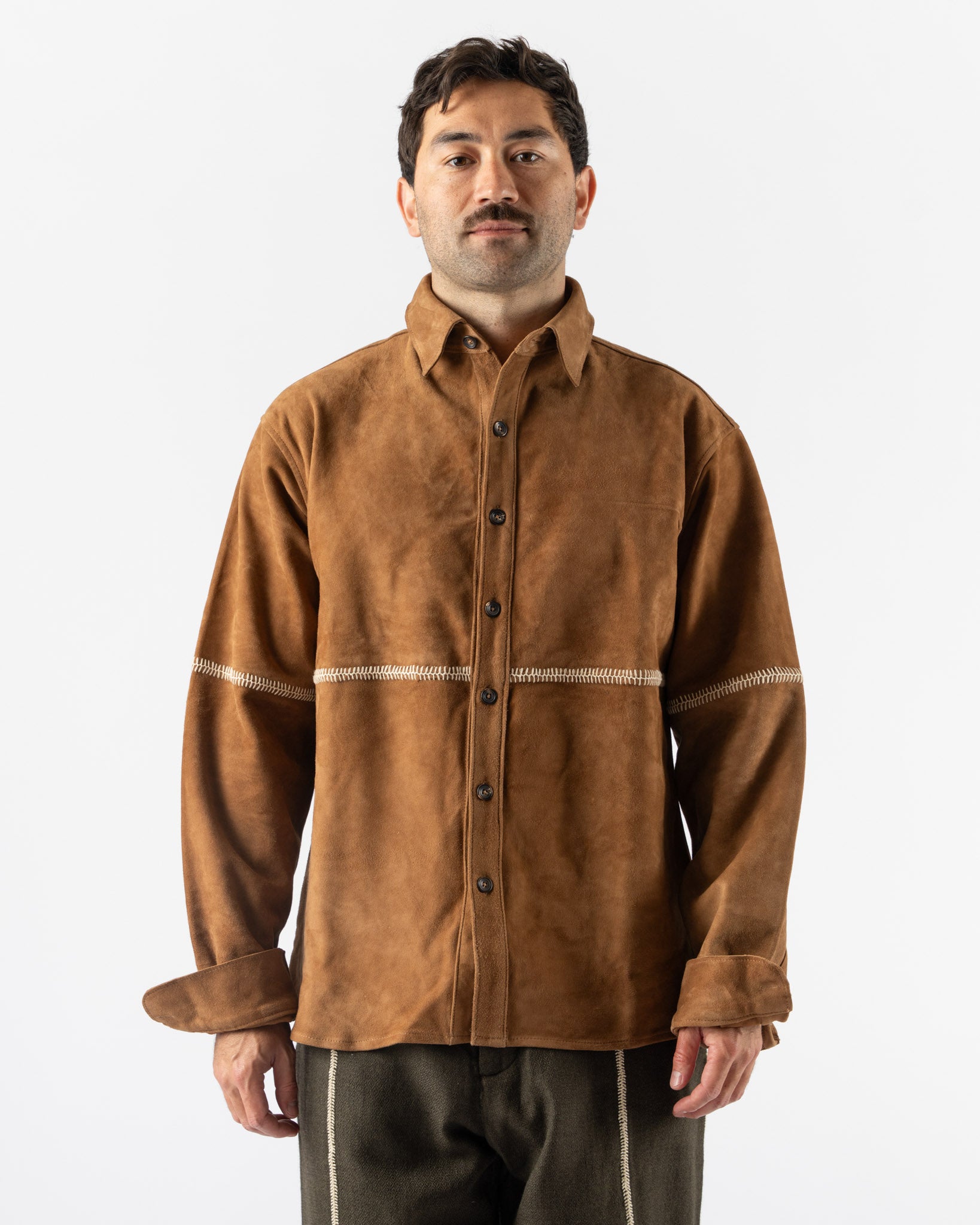 Kartik Research Rabari Suede Shirt in Tan/Ecru