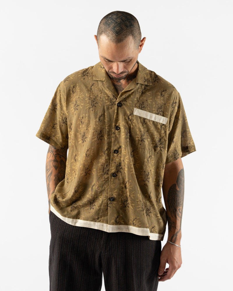 Kartik Research Camp Shirt in Mehendi/White/Black