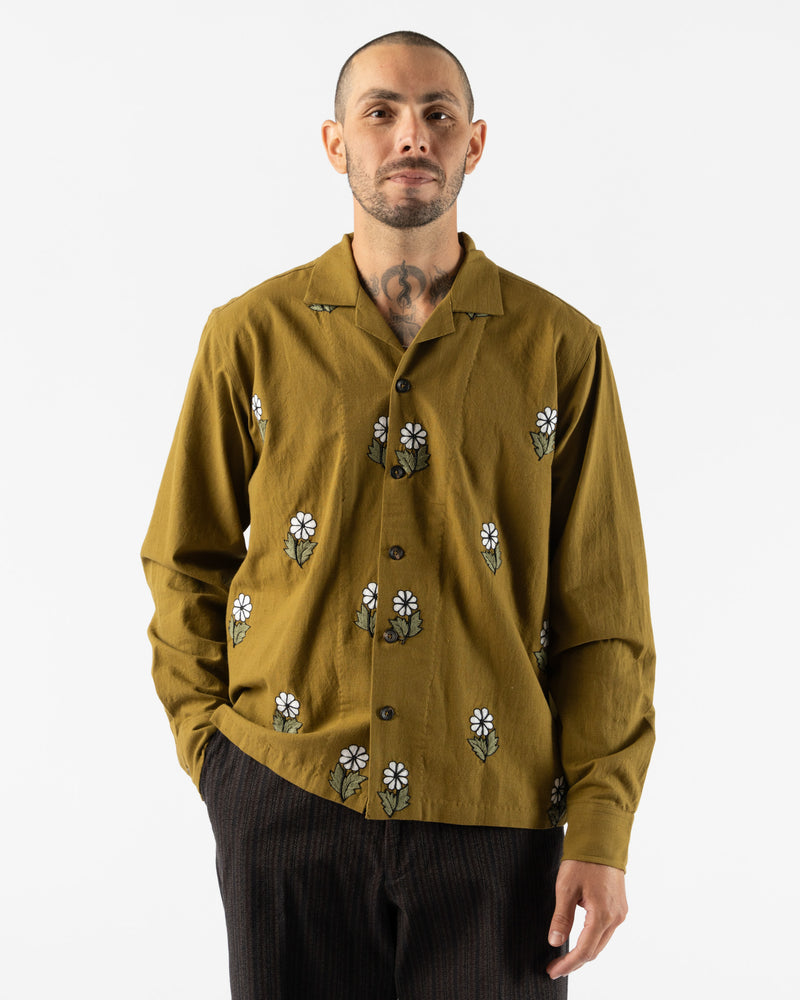 Kartik Research Camp Shirt in Mehendi/White/Black