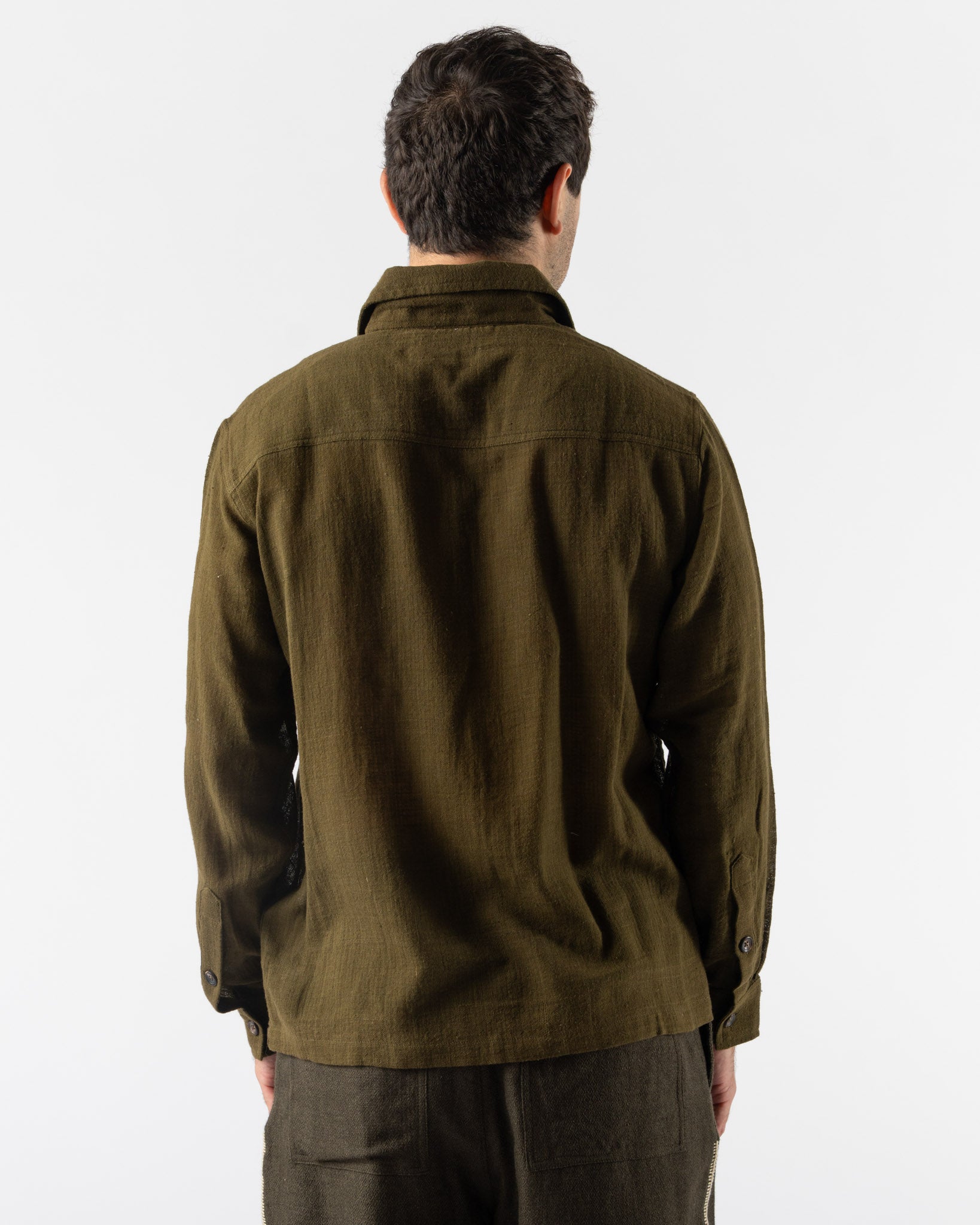 Kartik Research Western Shirt in Olive/Ecru