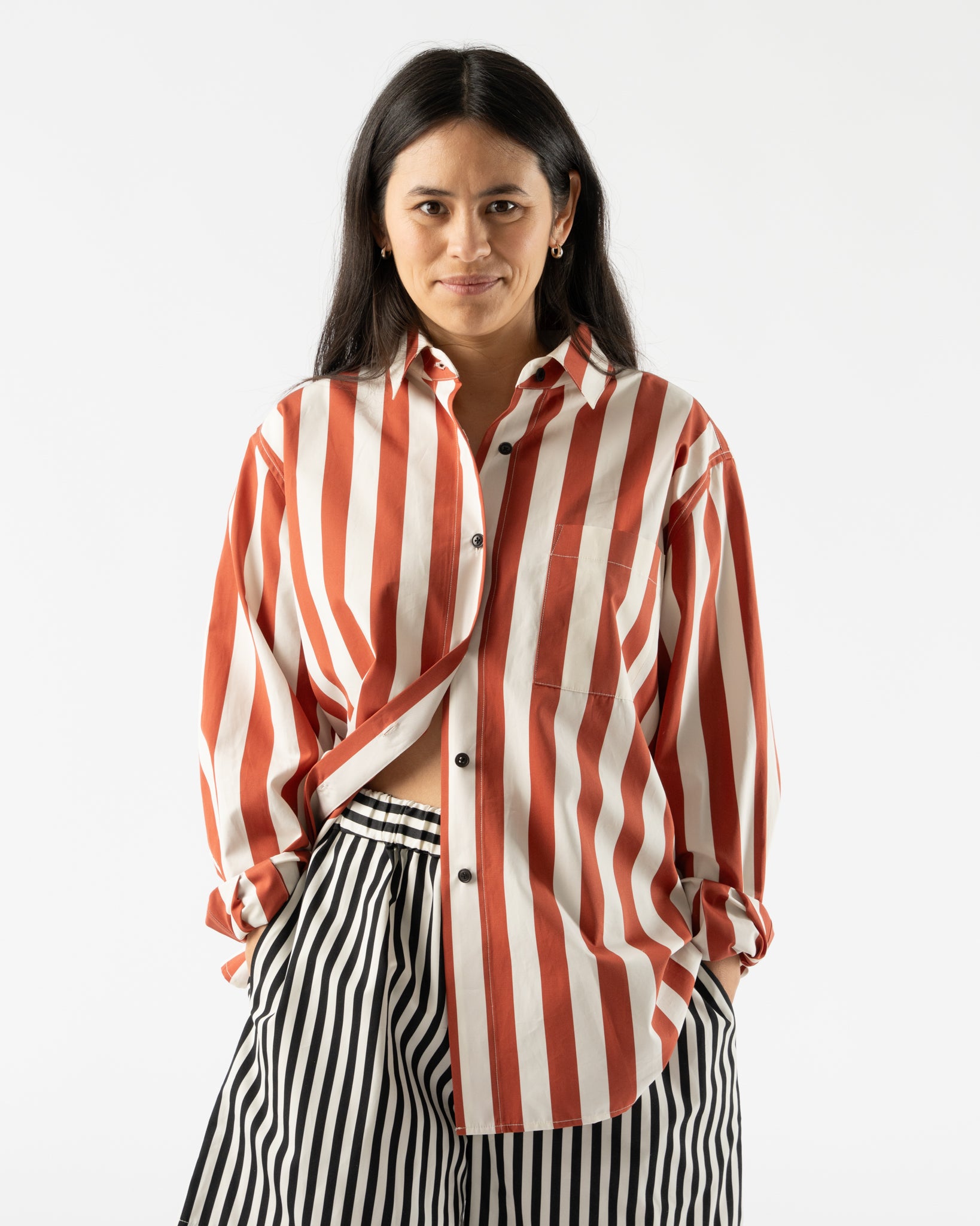KasMaria Yarn Dyed Stripe Shirt in Red/White