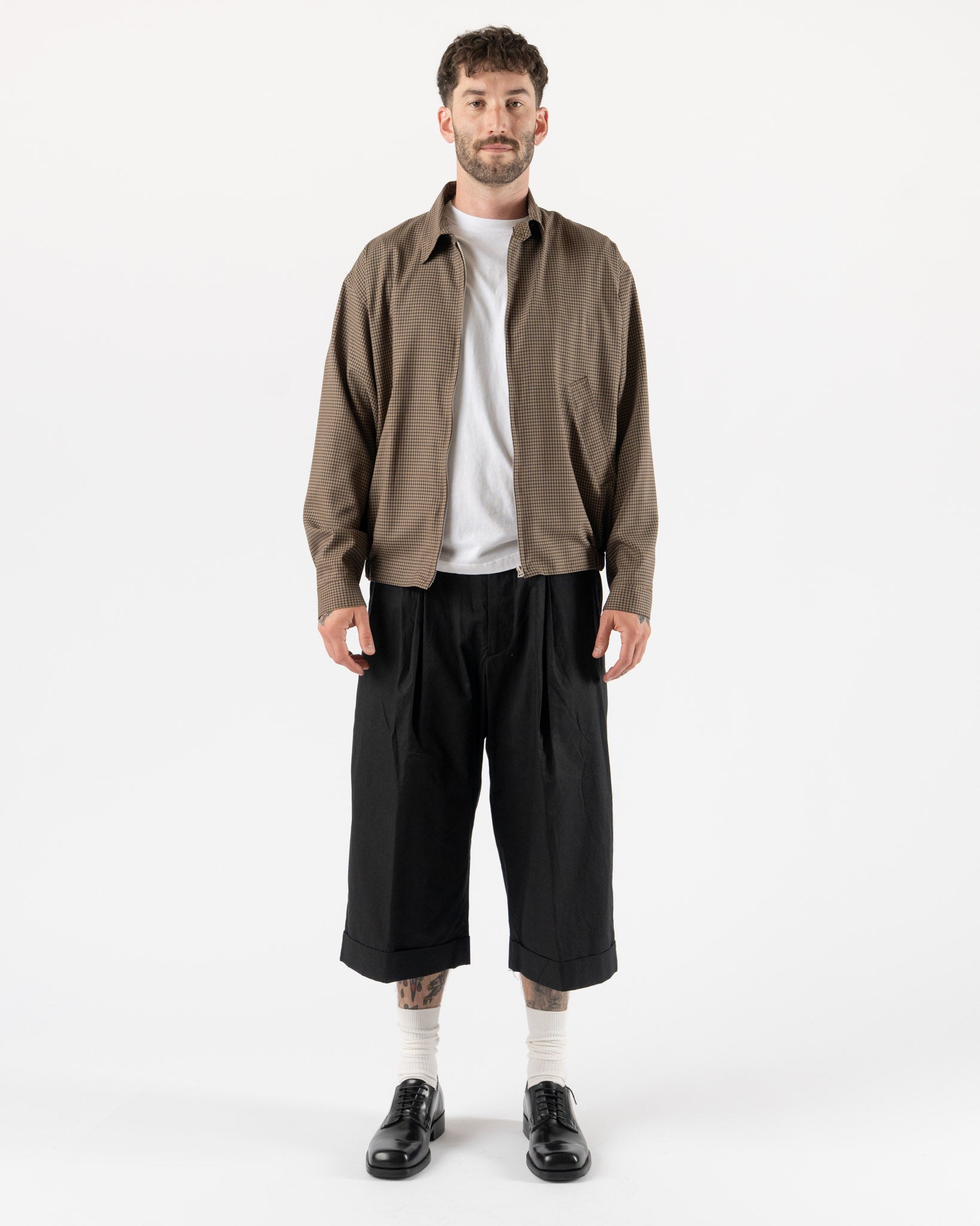 Kaptain Sunshine Summer Wool Zip Blouson in Khaki Plaid Curated at