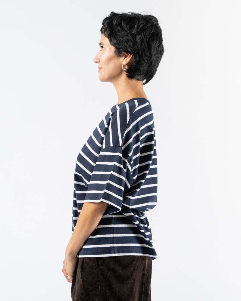 Kowtow Oversized Boxy Tee in Navy Breton