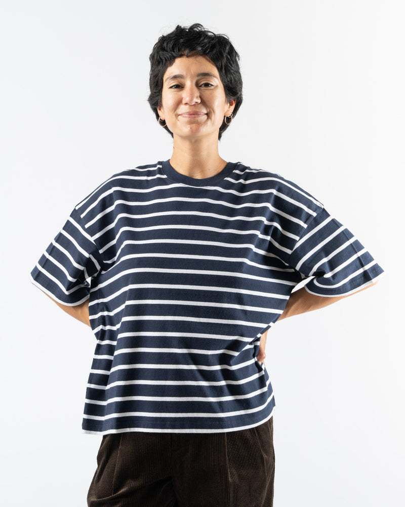 Kowtow Oversized Boxy Tee in Navy Breton