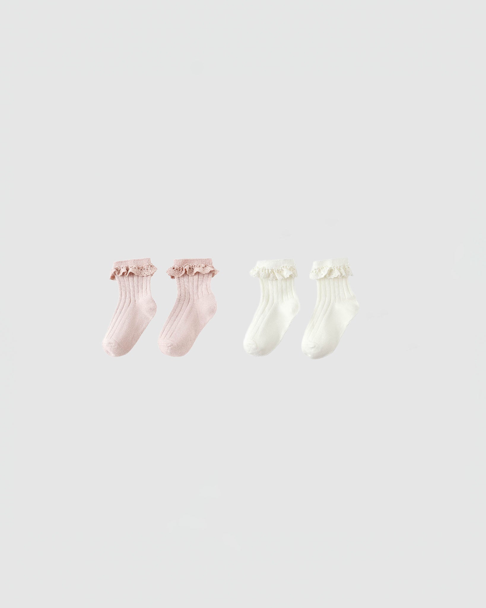 Rylee + Cru Lace Trim Socks Set in Blush/Ivory