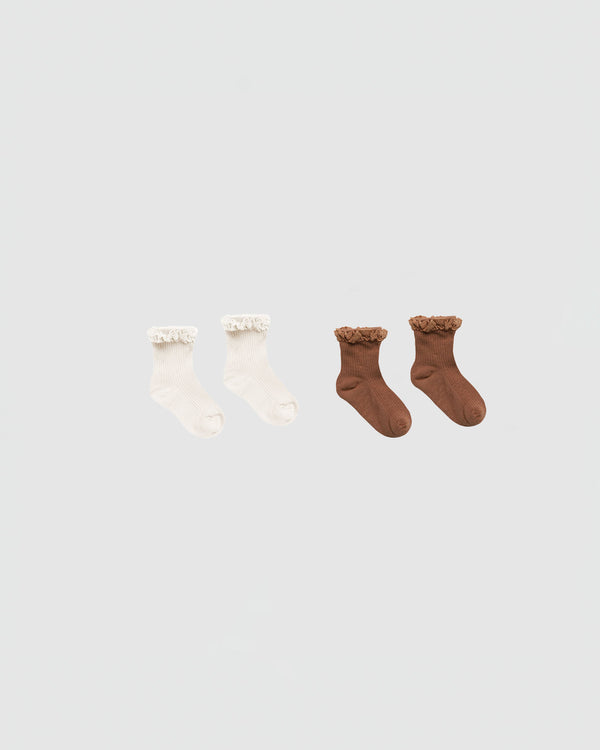 Rylee + Cru Lace Trim Socks Set in Saddle Ivory