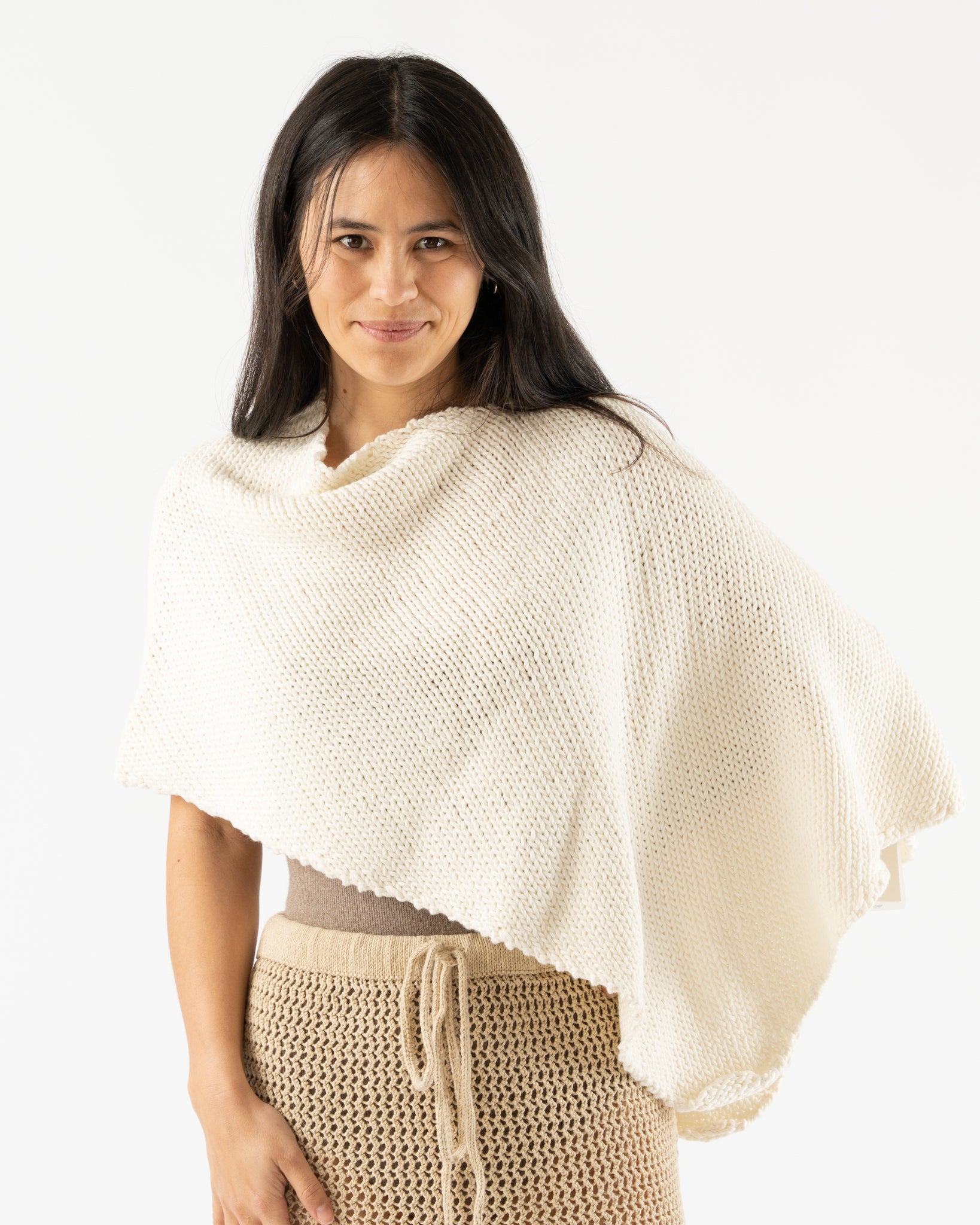 Lauren Manoogian Handknit Bias Poncho in White