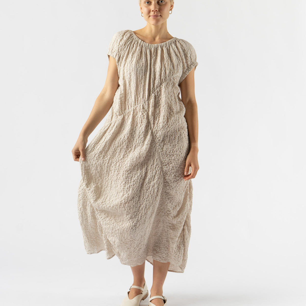 Lauren Manoogian Shirred Dress in Natural Curated at Jake and Jones