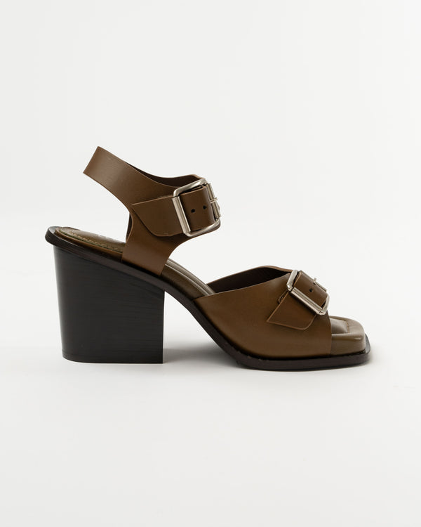 Lemaire Square Heeled Sandals with Straps 80 in Dark Tobacco