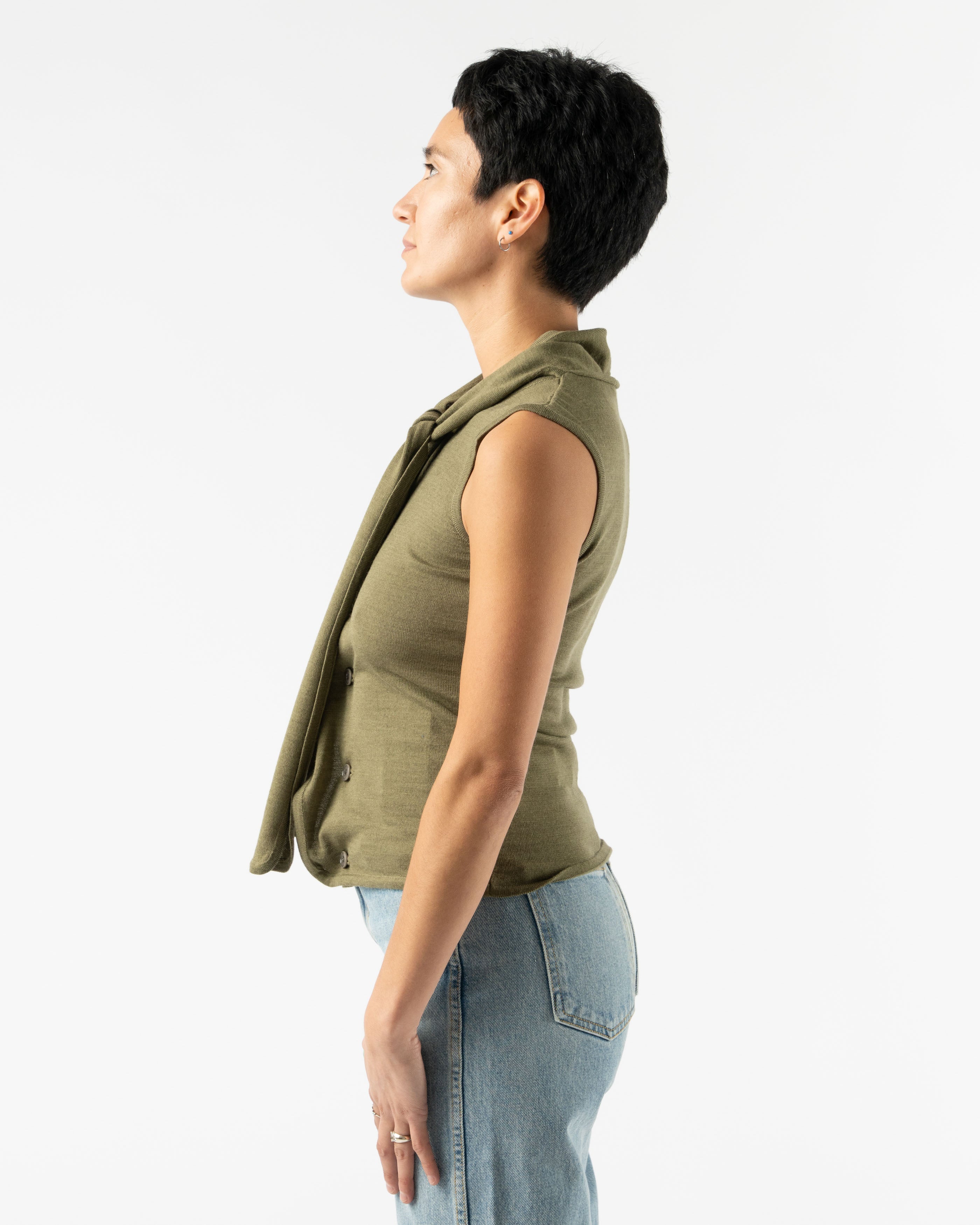 Lemaire Asymmetrical Sleeveless Cardigan in Light Olive