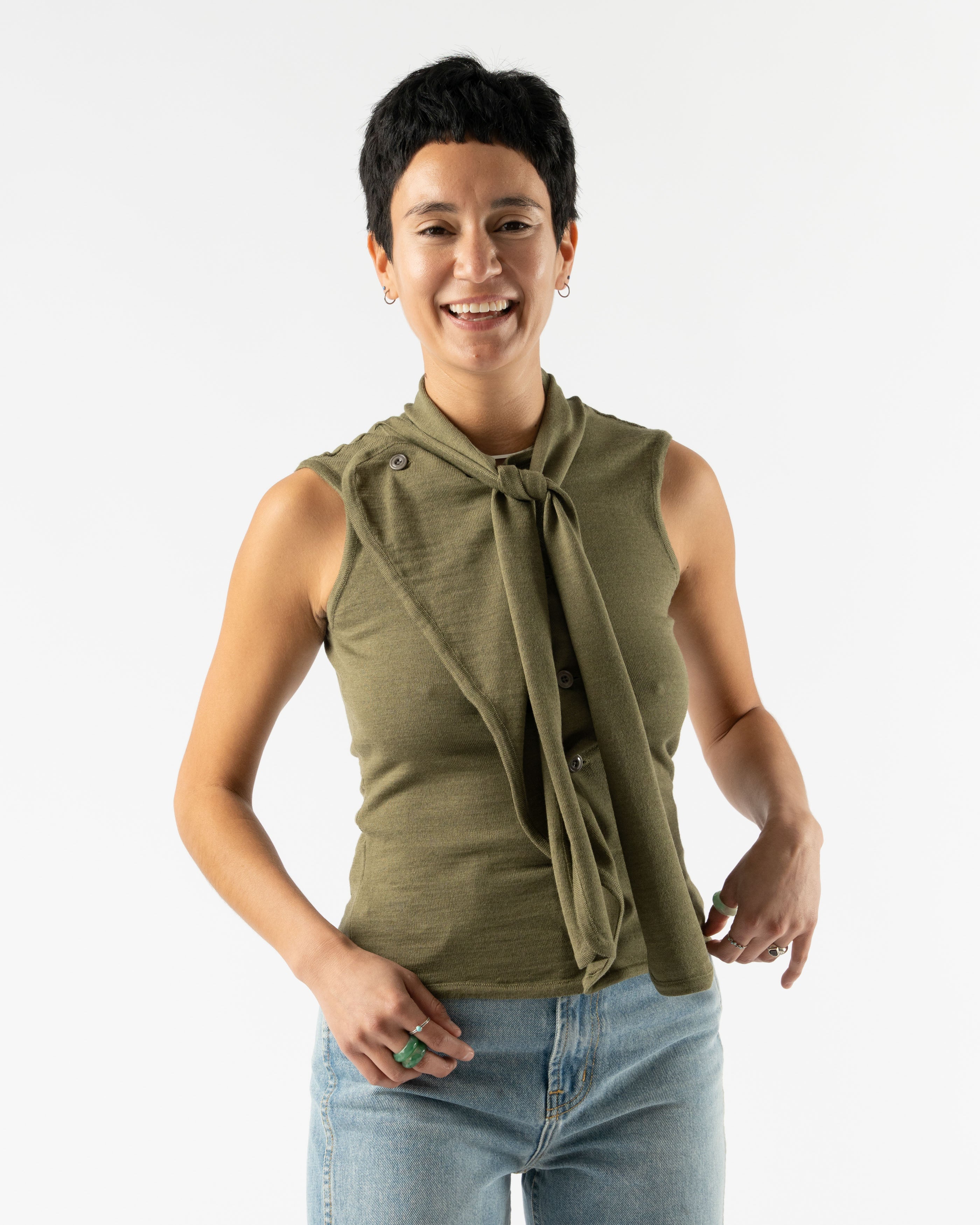 Lemaire Asymmetrical Sleeveless Cardigan in Light Olive