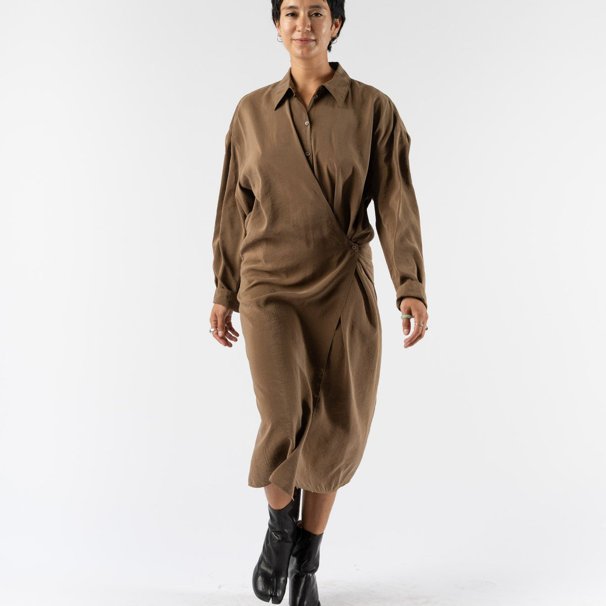 Lemaire Straight Collar Twisted Dress in Havana Curated at Jake and Jones Lemaire Straight Collar Twisted Dress in Havana Curated at Jake and Jones