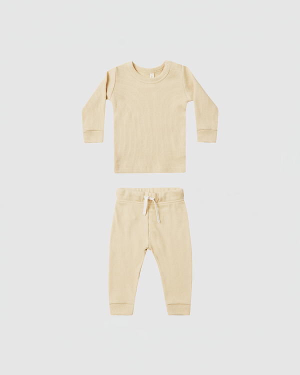 Quincy Mae Waffle Top and Pant Set in Lemon