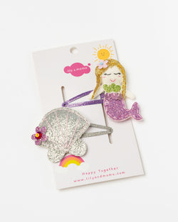Lily and Momo Pastel Mermaid and Shell Hair Clip in Silver and Lilac