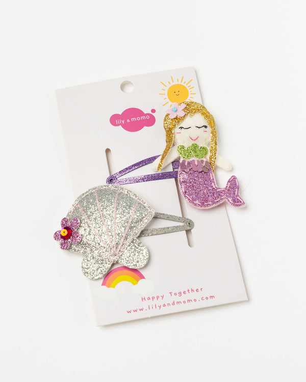 Lily and Momo Pastel Mermaid and Shell Hair Clip in Silver and Lilac