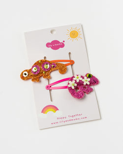 Lily and Momo Little Geckos Hair Clips