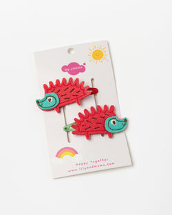 Lily and Momo Little Porcupine Hair Clips in Red