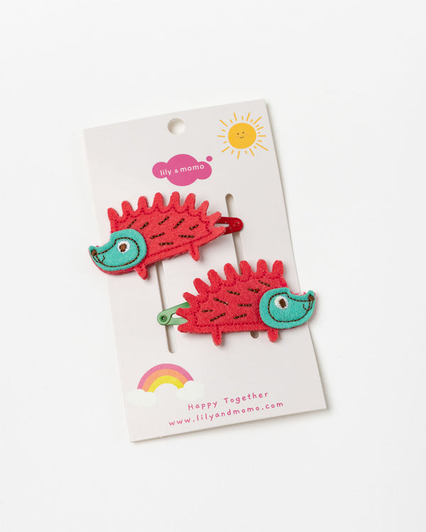 Lily and Momo Little Porcupine Hair Clips in Red