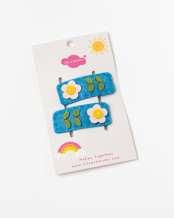 Lily and Momo Sky Blossom Hair Clips in Blue Sky