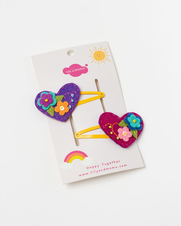 Lily and Momo Flower Hearts Hair Clips