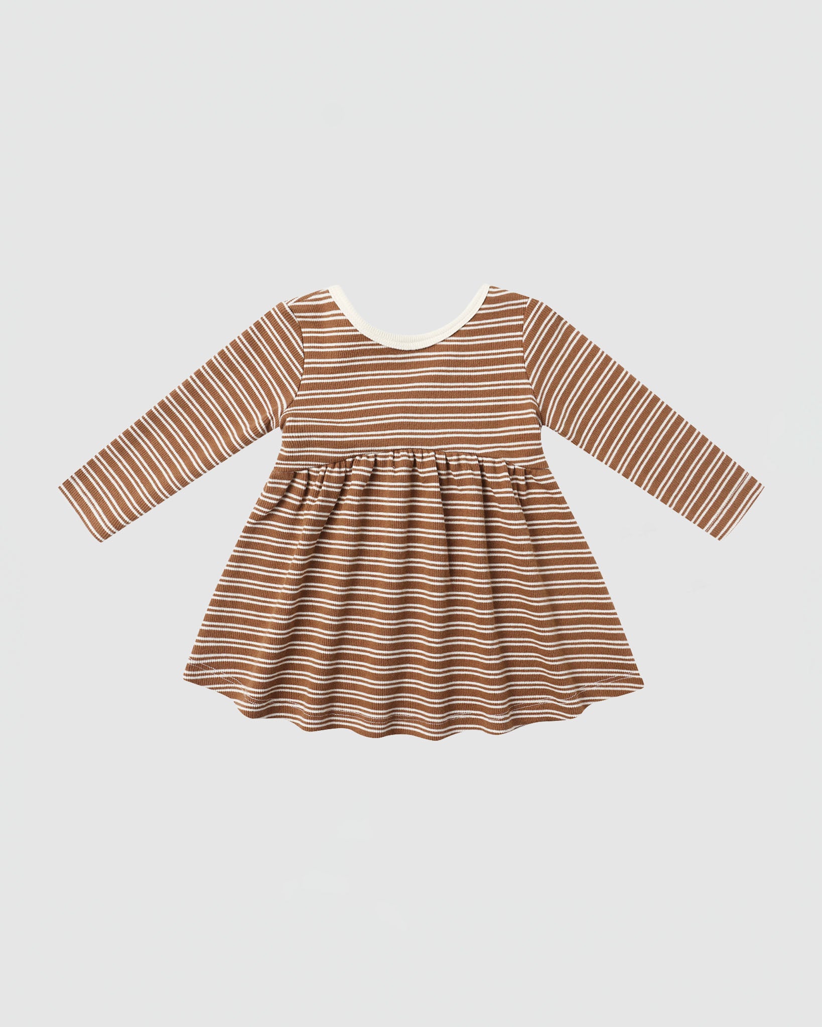 Quincy Mae Ribbed Long Sleeve Dress in Cedar Micro Stripe