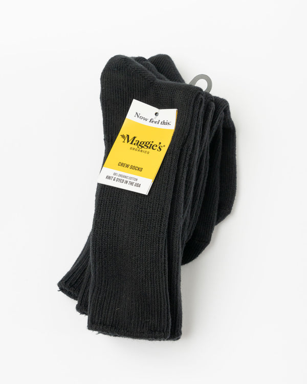 Maggie's Organics Tri-Pack Black Cotton Classic Crew Socks