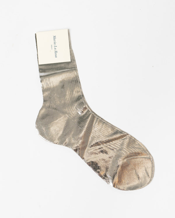 Maria La Rosa One Ribbed Laminated Sock in Silver