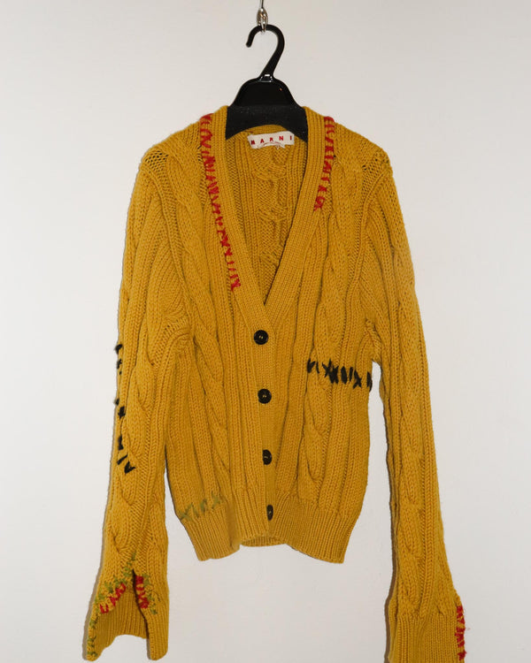 Pre-owned: Marni Cable Knit Cardigan in Mustard Yellow