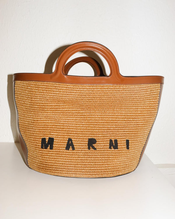 Pre-owned: Marni Tropicalia Tote in Brown Leather and Straw