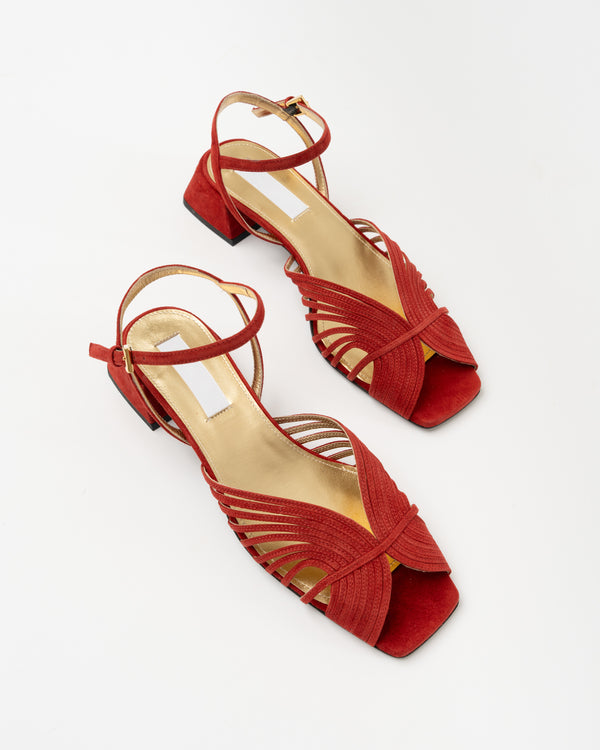 Suzanne Rae Low 70s Sandal in Suede Red