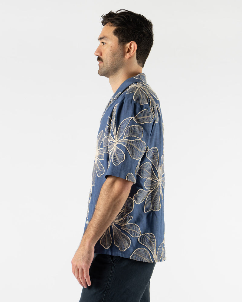 Corridor Applique Hawaiian SS Camp Shirt in Blue