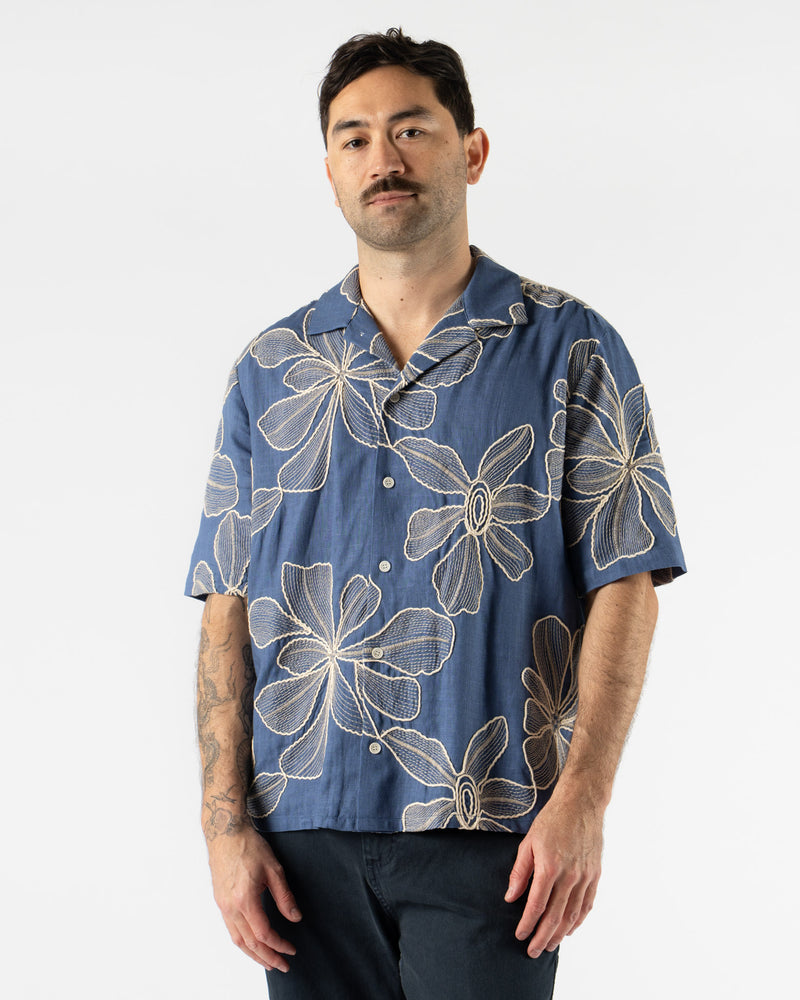 Corridor Applique Hawaiian SS Camp Shirt in Blue