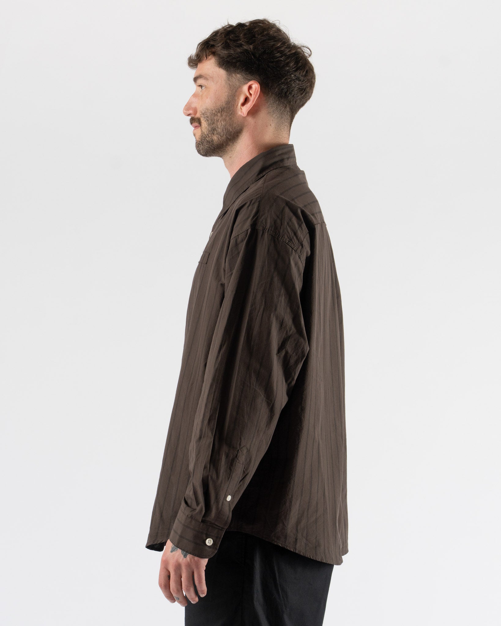 mfpen Essay Shirt in Dark Brown Triple Stripe